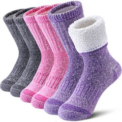 LINEMIN Kids Merino Wool Hiking Socks Boys Girls 4-7 Years, Purple/Pink/Gray