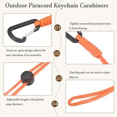 Paracord Keychain Carabiners, 11″ & 3Pcs & Orange-Fitting for (Outdoor)