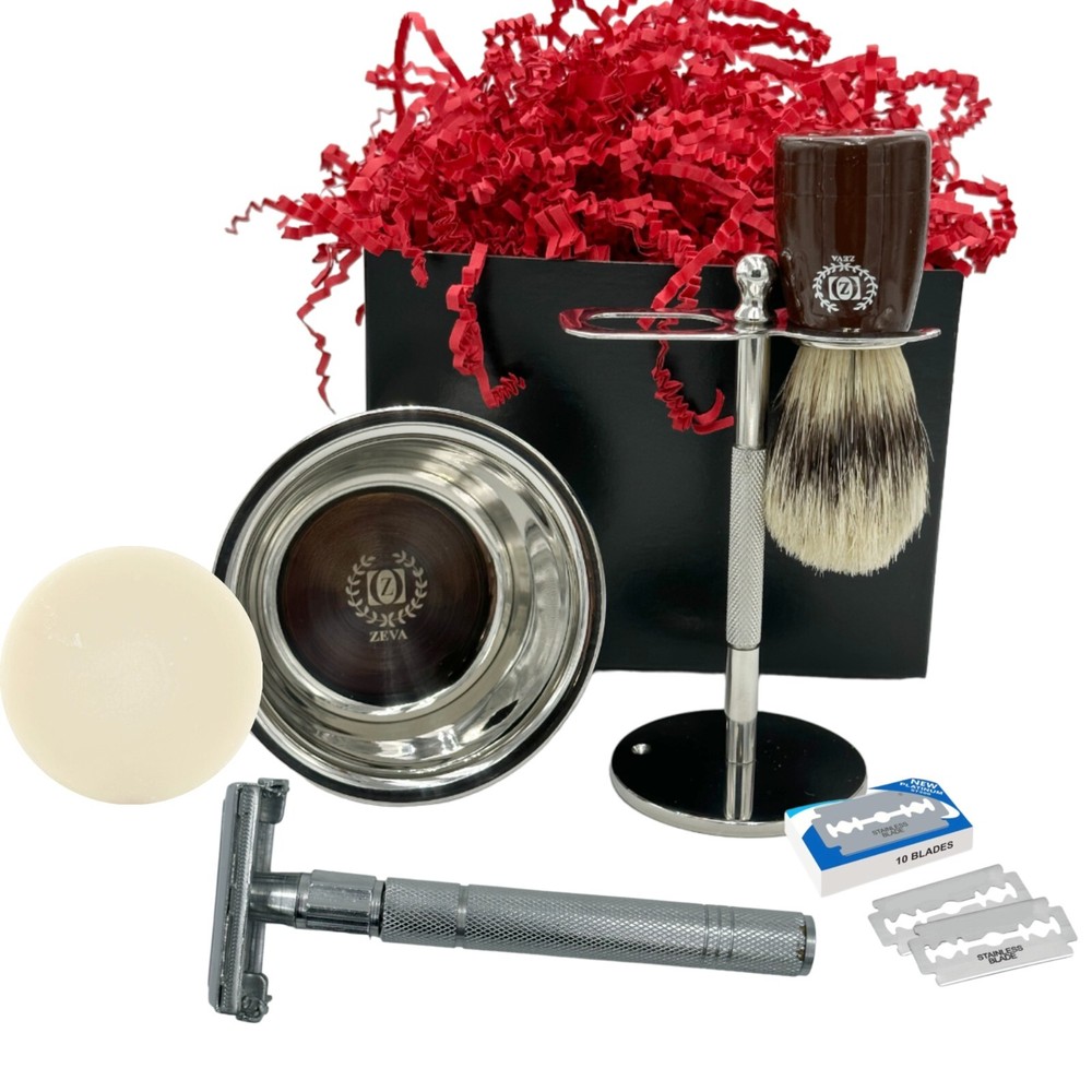 Men Camping Gift Set Outdoor Hiking Shave Razor DE Safety Hair Shaving 10 Blades