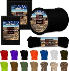 HERCULES Type III Paracord 550 Paracord Rope Parachute Cord, 50′ Black