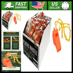 SE Orange Plastic Whistles with 14″ Lanyards 100 Pc.