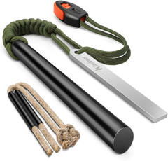 Ferro Rod Fire Starter Kit – 5″ Flint and Steel with Two Waxed Tinder Cord & Par