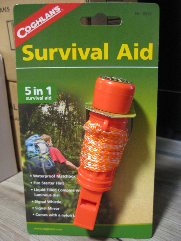Coghlan’s 5 in 1 Survival Aid – Waterproof Box, Flint, Whistle, Luminous Compass