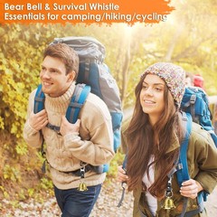 Loud Bear Bell with Whistle Set for Hikers, 2″ Hiking Gear Solid Brass 2PCS
