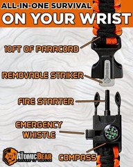 2 Pack Paracord Bracelet with Embedded Compass Fire Starter Camping Hiking Kit