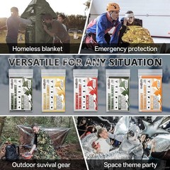 Survival Emergency Thermal Blankets: Extra Large 84” X63” Space Mylar Blanket Ki