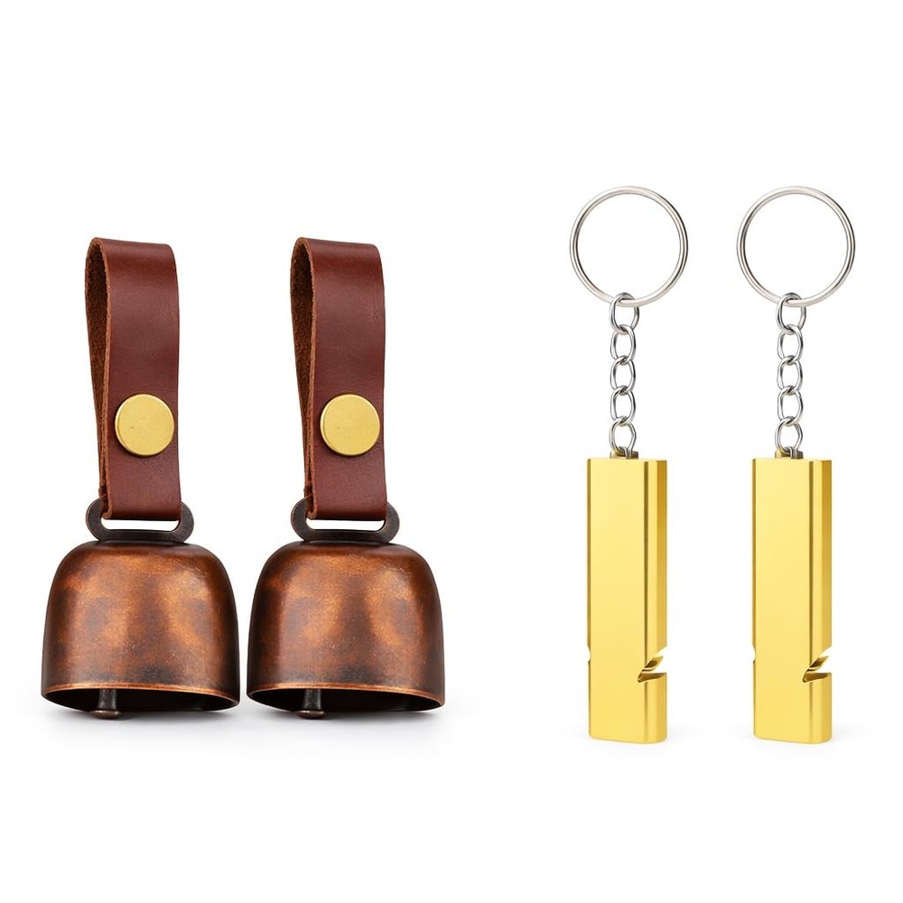 kcrygogo Loud Bear Bells with Leather Button Strap and Emergency Whistle for…