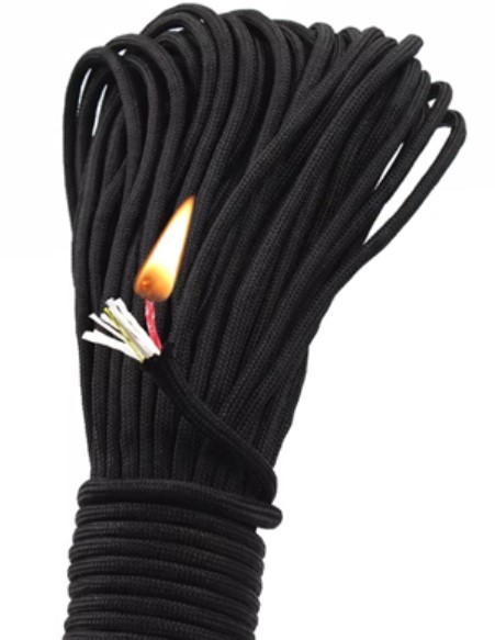 Paracord, continuous red kindling line & yellow fishing line, black, approx. 30m