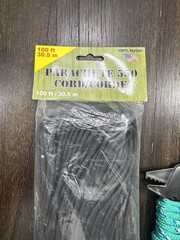 Parachute Cord 550 100ft Black Nylon Paracord 3/16in 550lb w/ Winder