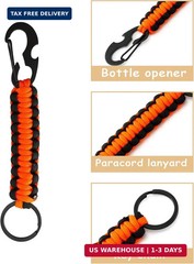 10 PCS Paracord Keychain with Carabiner Clips, Lanyard Paracord Keychain with Ca