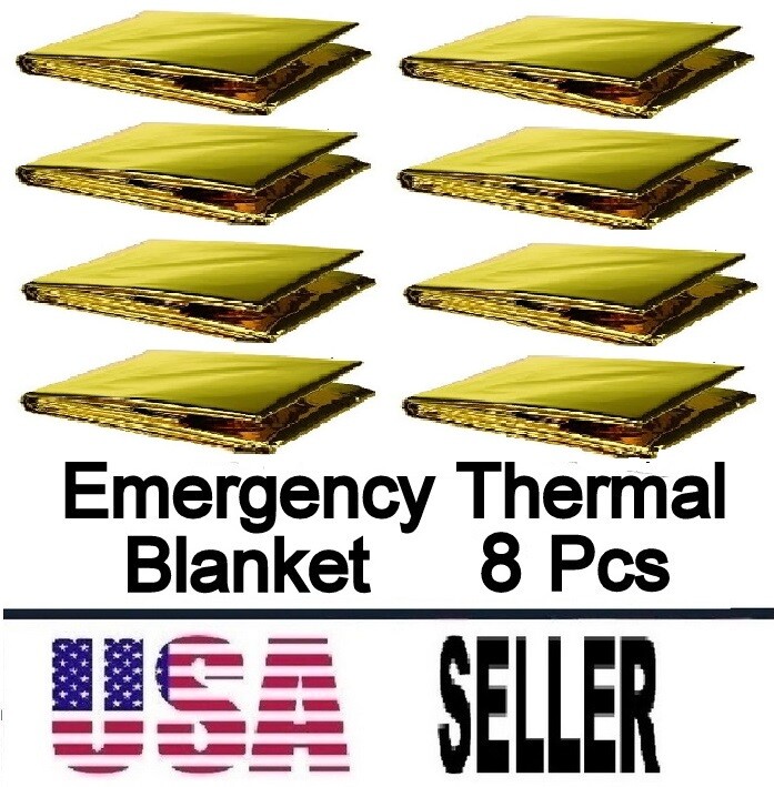 8 Pcs Medical Emergency Thermal Blanket Mylar Trauma Military Survival Gold