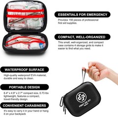 Mini First Aid Kit – 150 Piece Small Waterproof Hard Shell Medical Kit for Home,