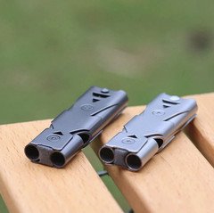 1pc 150DB Double Tube Survival Whistle Steel Emergency Rescue Tool – NEW