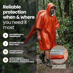 4-Pack Emergency Mylar Ponchos Universal Fit Thermal Blanket 90% Heat Retention
