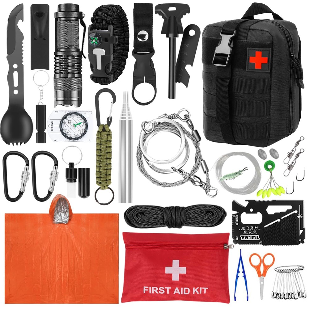 69 Piece Outdoor Emergency Survival Kit Outdoor, Tactical Flashlight Comp…