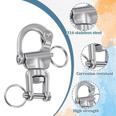 Snap Shackle Sailing Halyard 316 Stainless Steel Clevis Swivel Jaw Hook 6 PCS