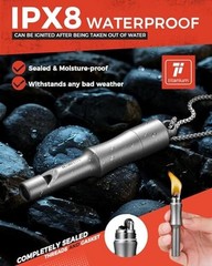 3-in-1 Fire Starter Survival Tool -Titanium Emergency Whistle, Kerosene Grey