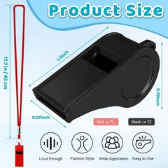 144PCS Plastic Whistle for Coach with Lanyard Loud Crisp Sound Red Black Spor…