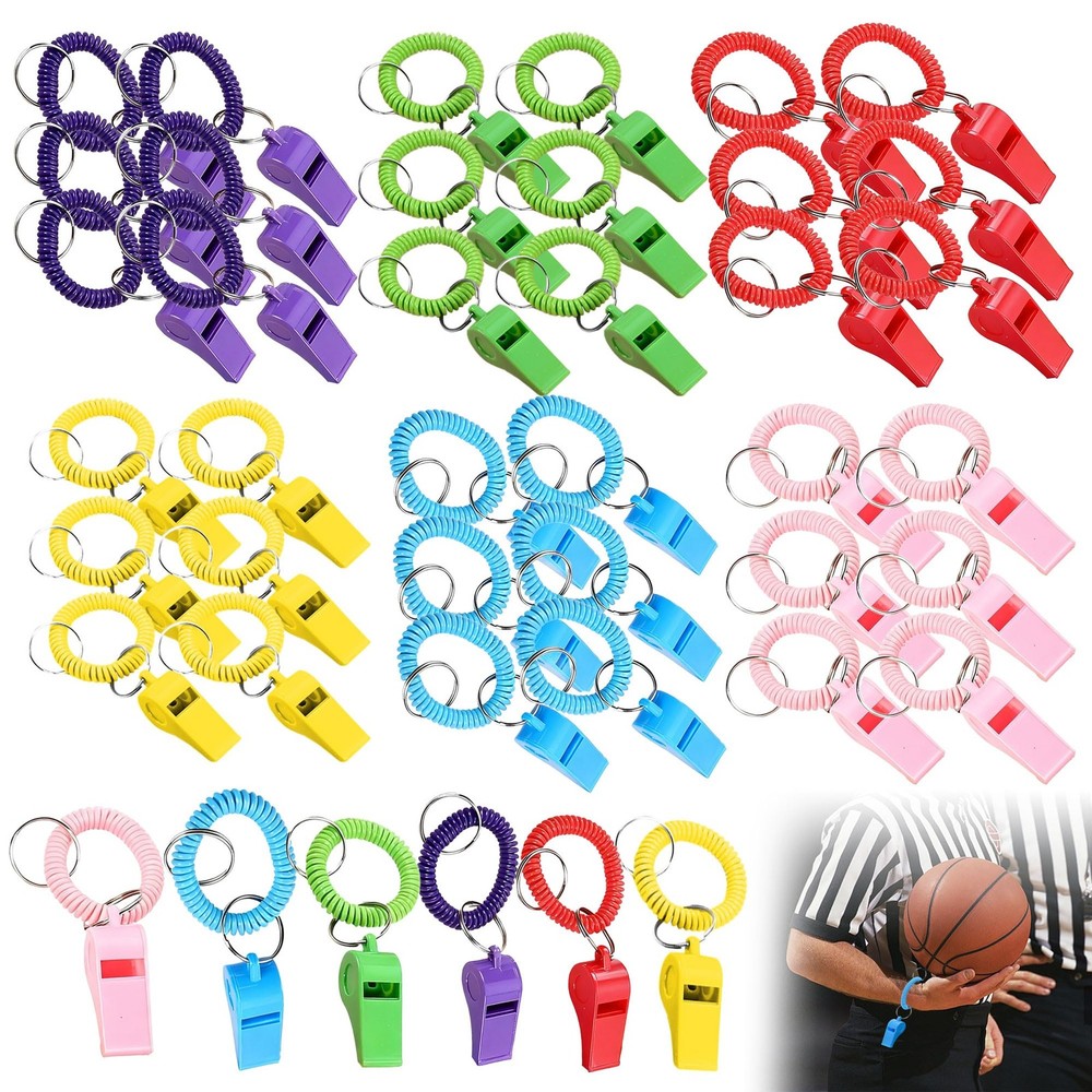 42 Pcs Sport Whistle with Bracelet, 6 Colors Loud Plastic Whistles with Stret…