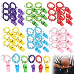 42 Pcs Sport Whistle with Bracelet, 6 Colors Loud Plastic Whistles with Stret…