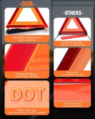 SAFEMATE 3 Pack Warning Triangle DOT Approved, Foldable Emergency 3 PCS