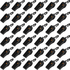 Plastic Whistle with Lanyard, Loud Clear Black Whistles Bulk Great for Coaches,