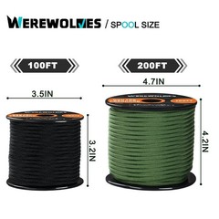 WEREWOLVES 650lb Paracord/Parachute Cord – 9 Strand Paracord 100 Feet, Black