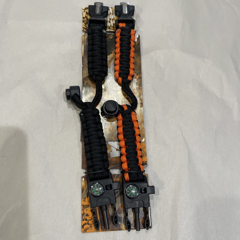The Atomic Bear Paracord Bracelet 2 Pack Adjustable Fire Starter Loud Whistle
