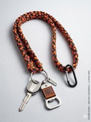 Orange/Black Paracord Keychain Lanyard w/ Carabiner Clip & Metal Key Ring