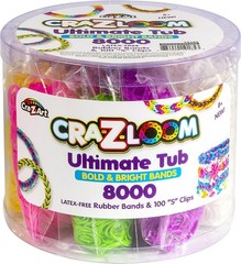 Cra Z Art Cra-Z-Loom Ultimate Tub 8000 Latex Free Rubber Bands and 100 multi
