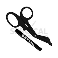 Tactical Black – Set of 2 EMT First Responder 7.25″ Shear + Penlight German Gr