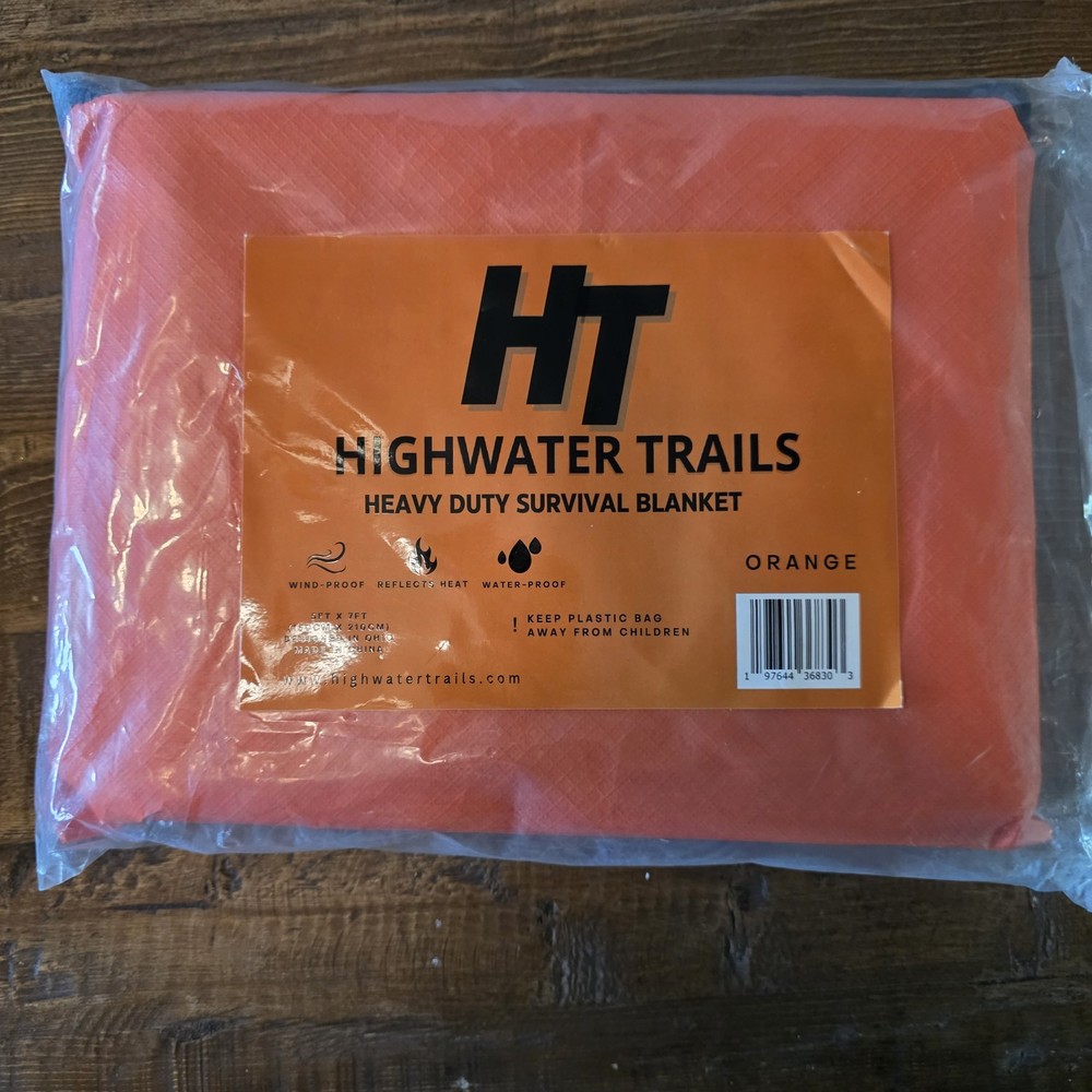 Highwater Trails Emergency Blanket Orange Windproof Reflective Waterproof 5x7ft