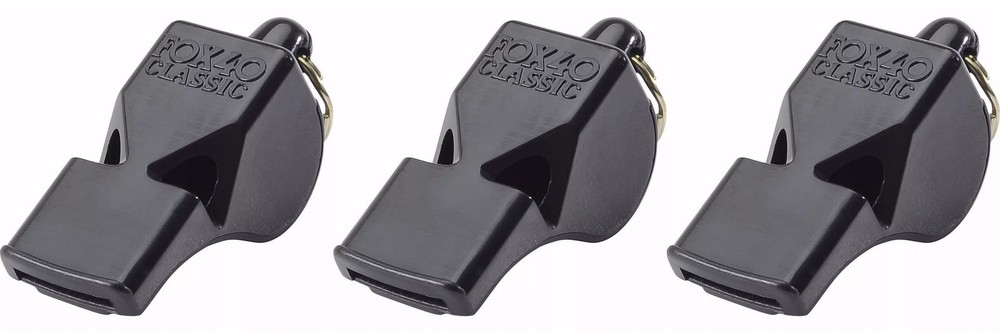 Fox 40 Classic Official 3-Chamber Pealess Whistle, Black (3-Pack)