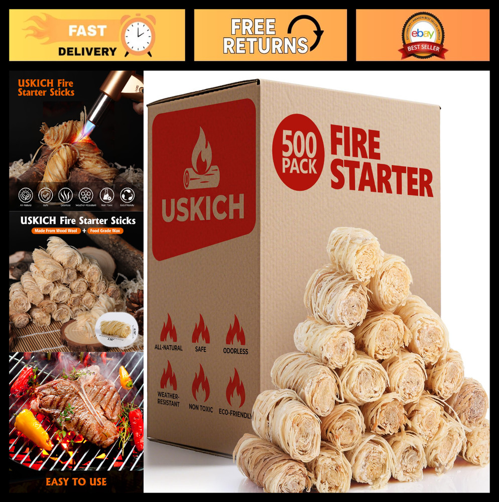 500Pcs Natural Fire Starters for Campfires, BBQ, Fireplace, Pellet Stove, Smoker