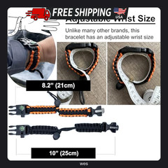 aZengear Survival Bracelet Black and Orange Stainless Steel Wristband