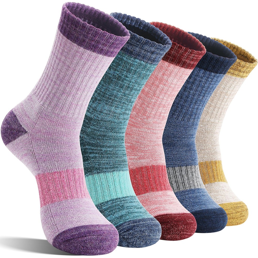 SAVALOS Merino Wool Hiking Socks for Large, Khaki/Light Red/Purple/Green/Dark