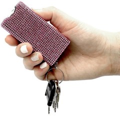 PINK RHINESTONE MINI 3″ RECHARGE Stun Gun WOMEN Self Defense SAFETY LED Light