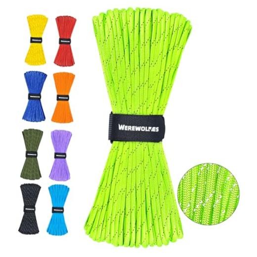 Reflective Paracord Rope 7 Strand Type III Parachute Cord 4mm 200FT Neon Green