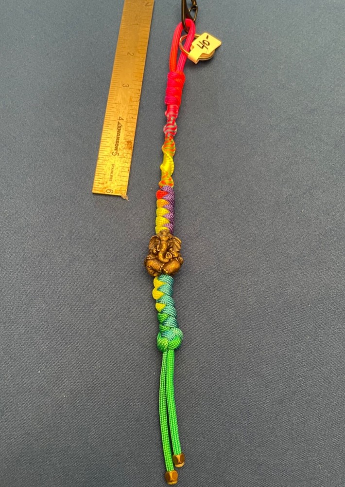 Paracord keychain. bag purse, backpack, jacket zipper pull. Brass Elephant deity