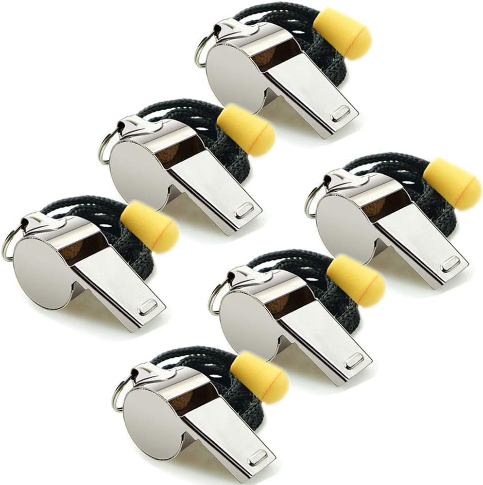 Stainless Steel Sports Whistles with Lanyard, Loud Crisp Sound Whistles Bulk Gre