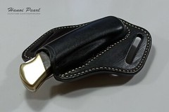 Custom Black 45 Degree Canted Leather Sheath for Buck 110 Folding Hunter