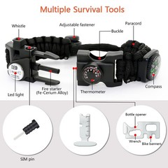 (20 inch) -1 Paracord Bracelet Adjustable Gear Kits with SOS LED Lights
