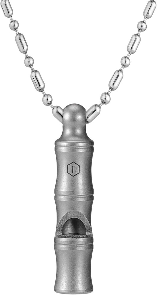 KeyUnity Titanium Emergency Whistle with Metal Lanyard, 120dB+, One-Piece