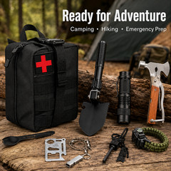 Emergency Survival First Aid Kit 15-in-1 Axe Folding Shovel Camping Hiking Gear
