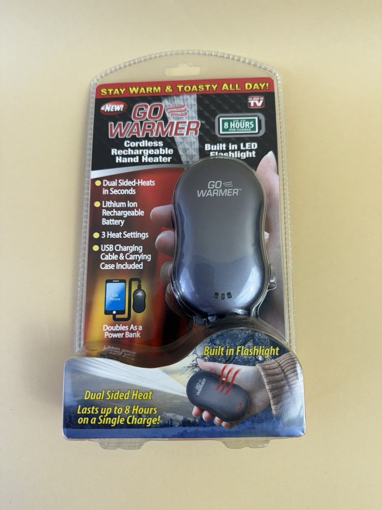 NEW & SEALED! Go Warmer Cordless Rechargeable Hand Heater & LED Flashlight – 8HR