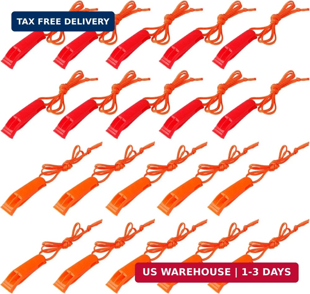 20 Pcs Emergency Safety Whistle Plastic Whistles Set with Lanyard