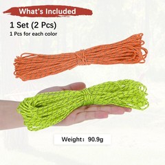 2PCS 2 mm 66FT Reflective Camping Paracord 3 Strands, Fluorescent Green, Orange