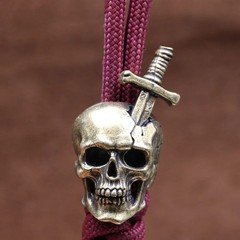 Sword Skull Head Brass Knife Bead Punk EDC DIY Paracord Woven Bracelets Lanyard