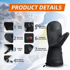 Kakashi Heated Mittens For Men Women 7.4V 3200Mah Electric Battery Winter