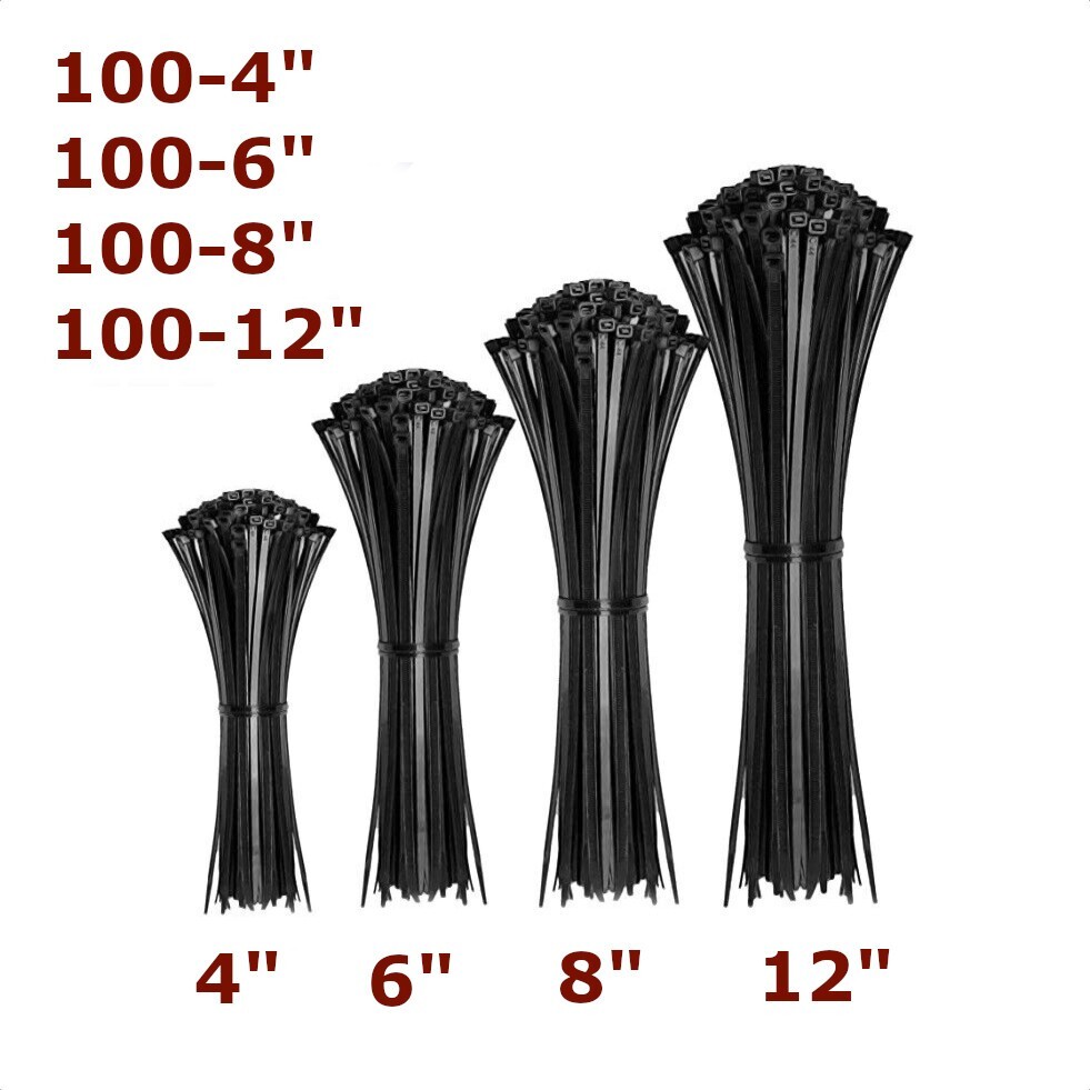 400 Black Cable Zip Ties Assorted Sizes 100 PACK of 4″-12″ Camping Survival Gear